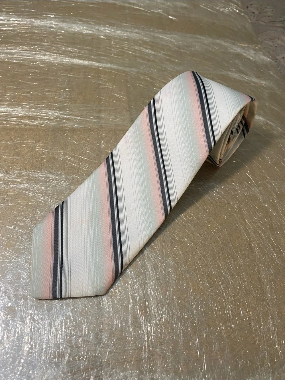 Striped Men's Tie in Pink, Ivory, and Black Accent